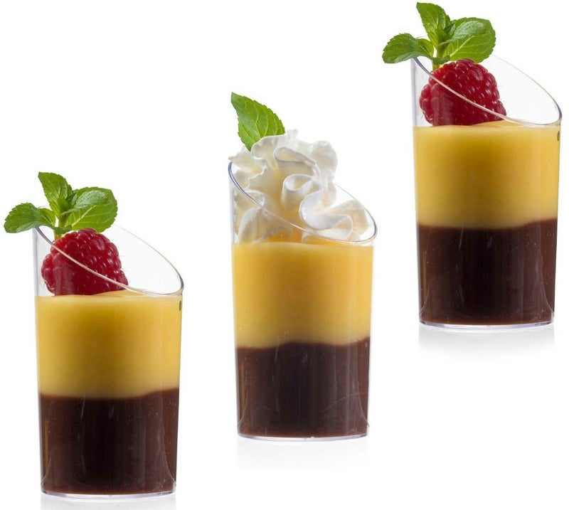 Zappy Elegant Clear Slanted Cylinder Mini Dessert Appetizer Cup 2.5 oz Plastic Tasting/Sample Shot Glasses Parfait Glass/Souffle Jello Tumbler (25 Ct) - Image 1